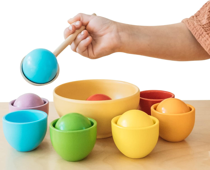 Wooden Color Sorting Bowls & Spoons